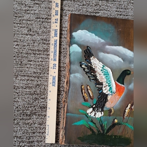 Rosi Art Oil Artist On Wood Painting Original Mallard Duck In Flight Cattails - Picture 9 of 12